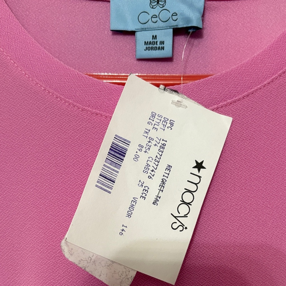 NWT Cece Pink Ruffle Hem Short Sleeve Dress Medium - Picture 2 of 2